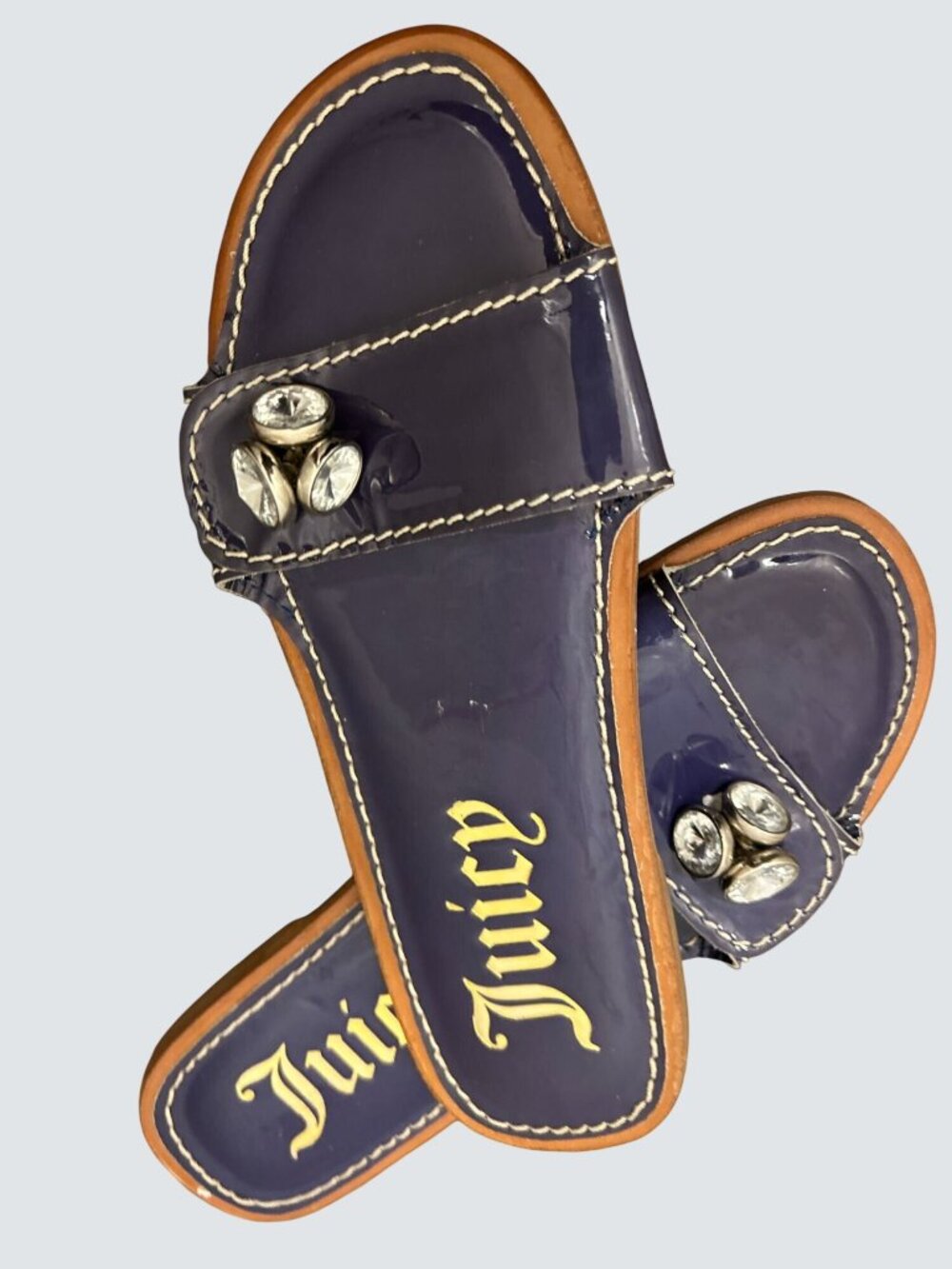 Juicy Couture Womens Navy Blue Patent Leather Rhinestone Slide Sandals Size 6 - Picture 6 of 12